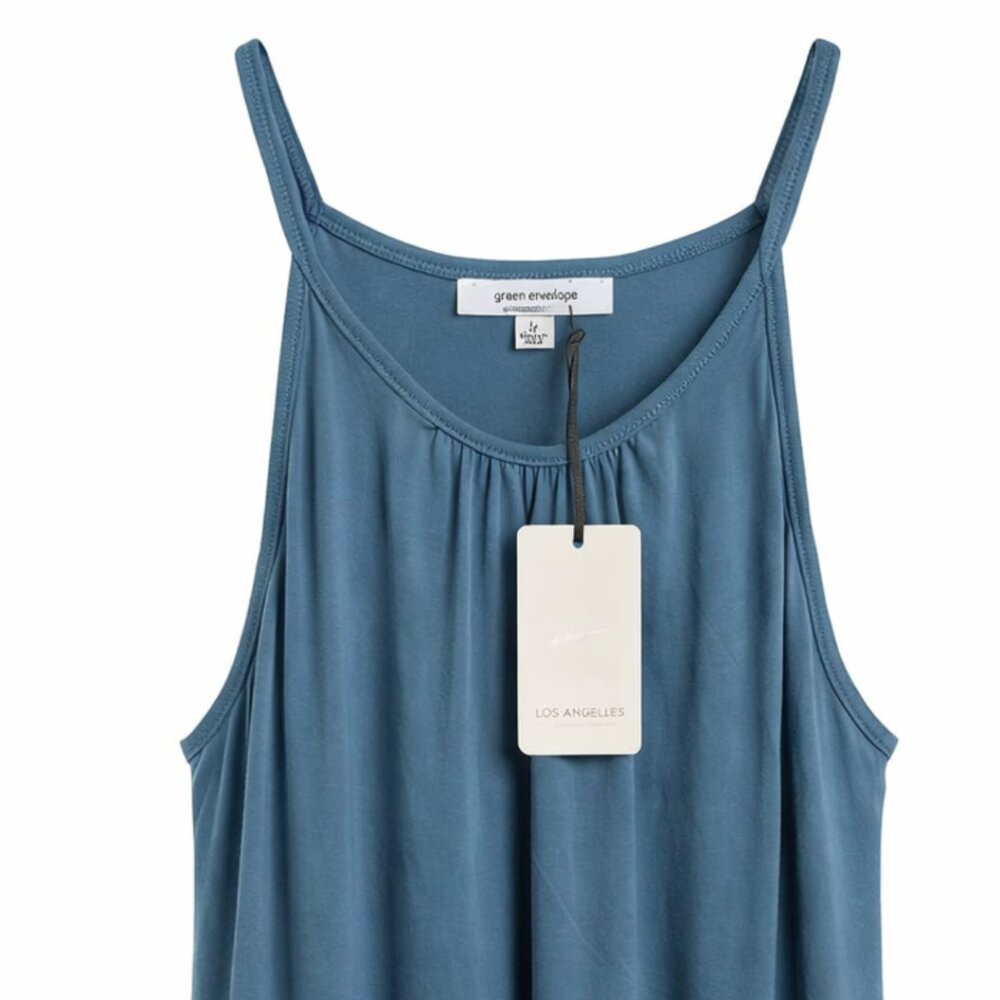 Green Envelope Los Angeles Blue Tiered Tank Flowy Boho Lightweight Top - Picture 3 of 6